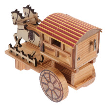 1pc Vintage Wooden Carriage Model Music Horse Drawn Cart Toy For Kids