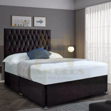 (Black (No Mattress), 6ft Super King (with 4 Drawers)) Divan Double Bed with Velvet 54" High Chesterfield Headboard Mattress Included| 2 or 4 Storage Drawers Option | Hand Made UK