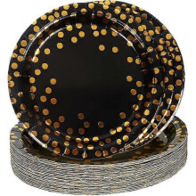 Black gold birthday disposable plates, 48 pcs 18cm paper plates