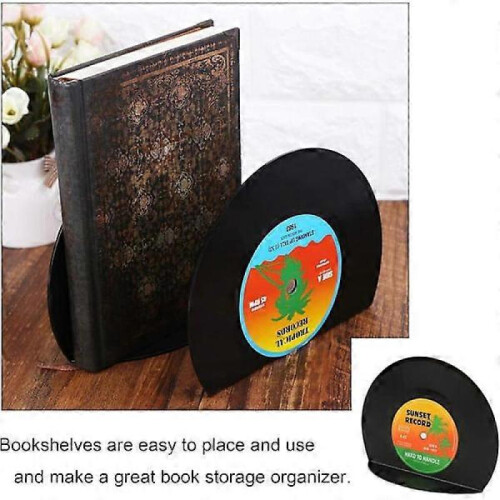 2 pcs Record-shaped Bookends Black Stable Non-slip Base Vintage 2