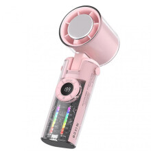 (transparent pink)Ice Cooling Hand Fan Digital Display usb Charging Small Electric Fan for Outdoor