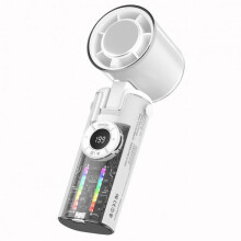 (Transparent White)Ice Cooling Hand Fan Digital Display usb Charging Small Electric Fan for Outdoor