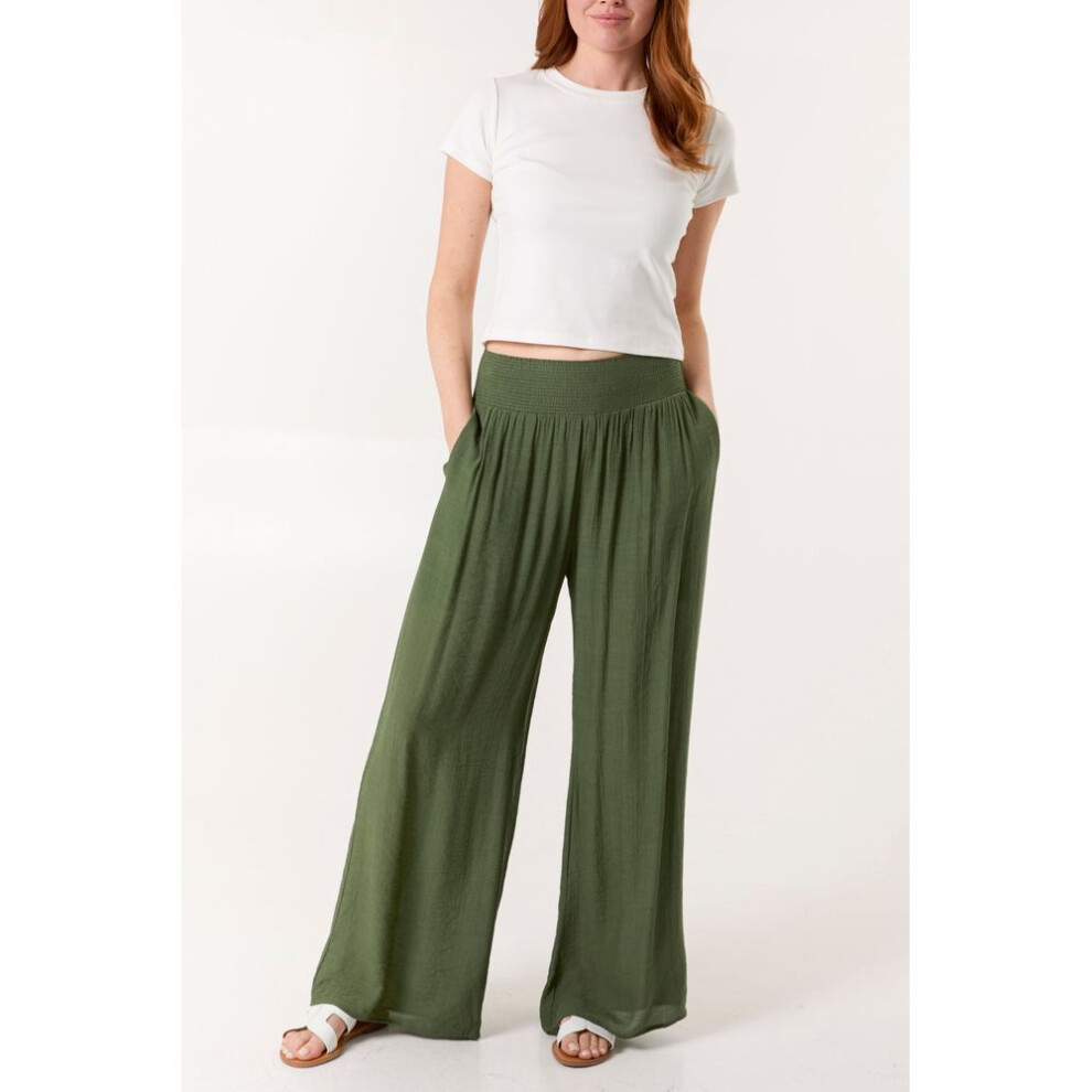 (Khaki, L/XL) Shirred Trousers-image-OPC-PJV5CMX-NEW