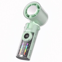 (Transparent Green)Ice Cooling Hand Fan Digital Display usb Charging Small Electric Fan for Outdoor