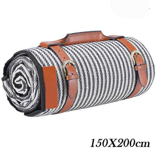(A)Outdoor Picnic Blanket with PU Handle Waterproof Rectangular Square Foldable Beach Tote Mat for Camping Hiking 1