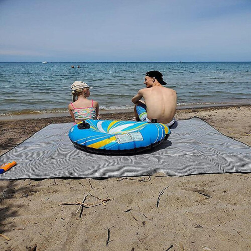 (A)Outdoor Picnic Blanket with PU Handle Waterproof Rectangular Square Foldable Beach Tote Mat for Camping Hiking 2