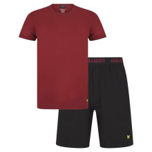 (Ruby Wine and Black, L) Lyle and Scott Mens Lounge Sets Shorts T-Shirt