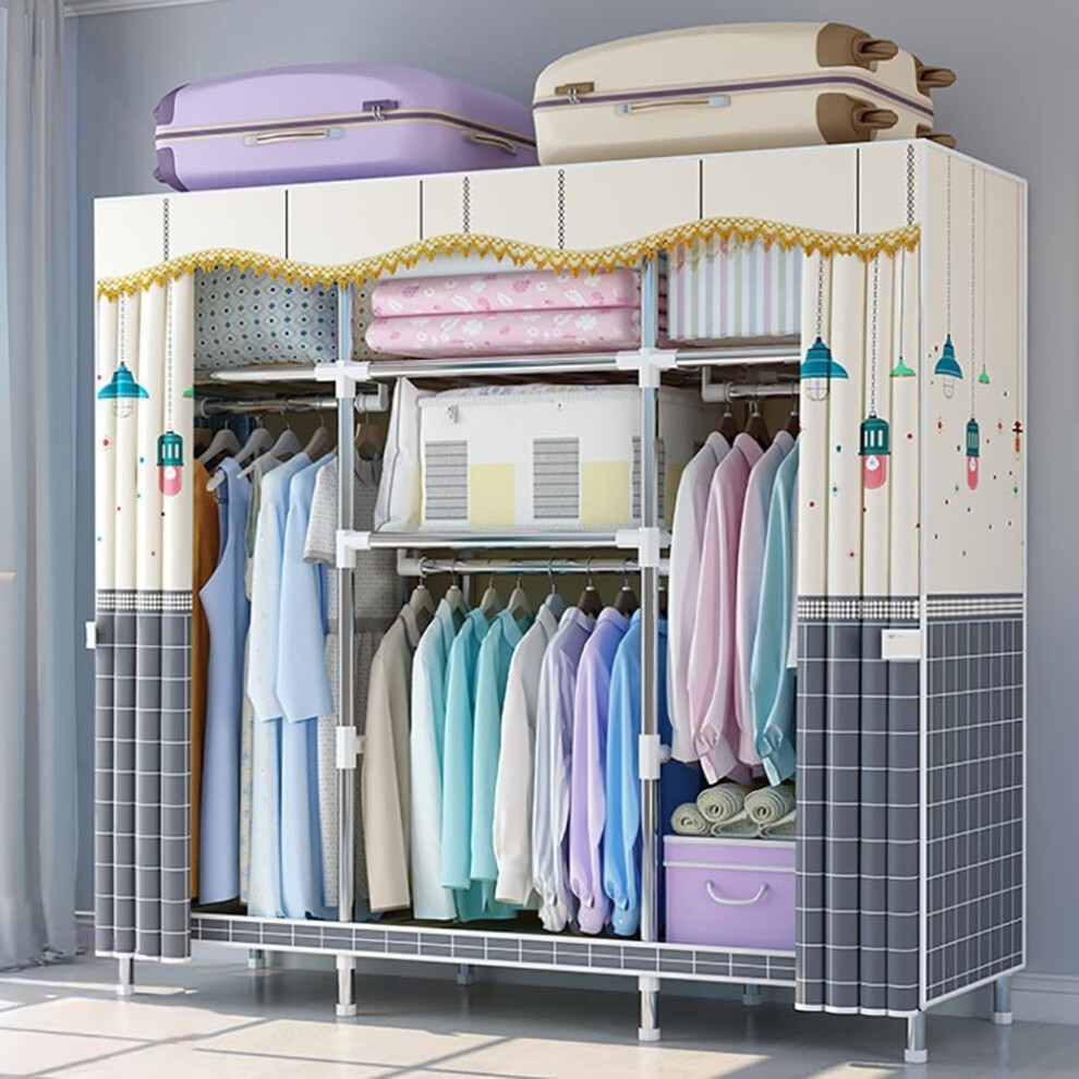 Canvas Wardrobe, 143 x 45 x 170 cm Foldable Fabric Closet, Portable Hanging Storage Organizer for Bedroom and Living Room-image-OPC-PJV5DXD-NEW