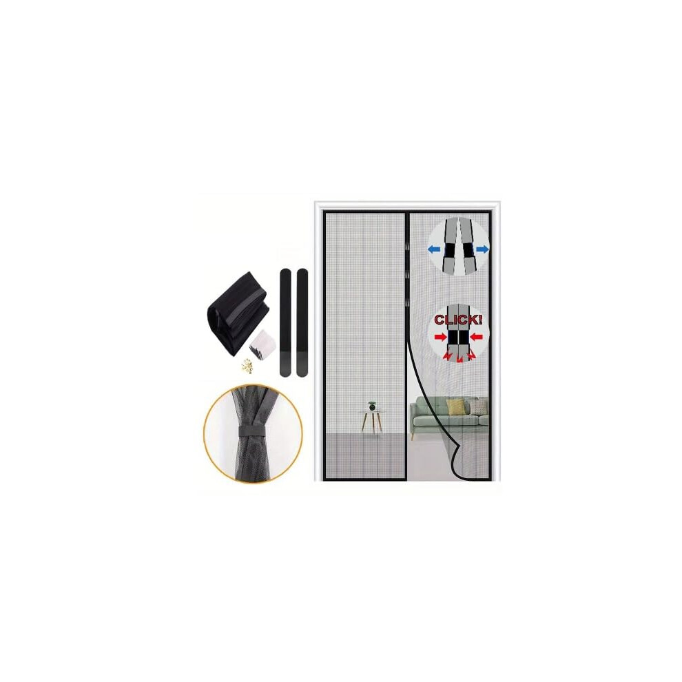 Fly Screen Balcony Door With Stronger Magnets, Adhesive Mounting, No Drilling, Black, Fits Sliding And Patio Doors 6482260803463