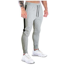 3/4 Herren Leggings Fitness Pants with Colour-Matching Tie-Rope, Slim Fit Jogging Trousers in Grey, Size S