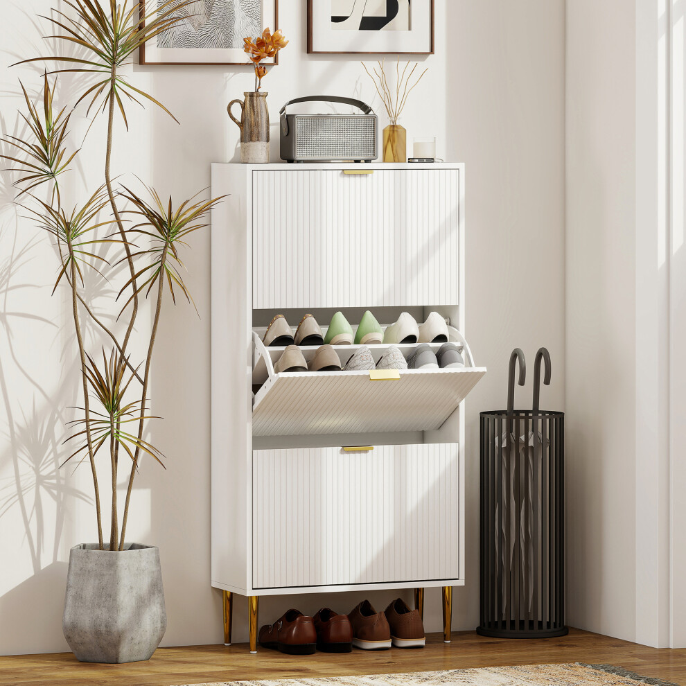 Homcom (White||S) Slim Shoe Storage Cabinet With Flip Drawers For Hallway