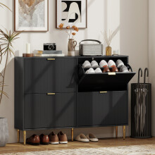 (Black||M) HOMCOM Slim Shoe Storage Cabinet with Flip Drawers for Hallway