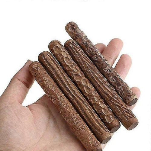 5 pcs Ceramic Tools Wood Hand Roller for Clay Stamp Pattern/Rolling Pattern, Ceramic Tools, Arcilla P 1