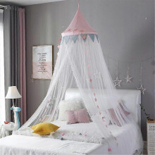 Baby Crib Canopy, Blue Pink Stars Mosquito Net Curtain Canopy Dome Princess Bed Tent, Bedroom Decoration Dressing Reading Playhouse (Pink)