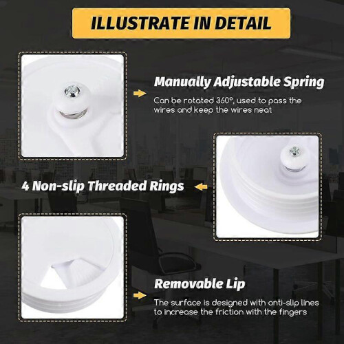 2-pack Desk Cable Grommets, Desk Cable Grommets, Plastic Cable Grommets for Computer Desks 2