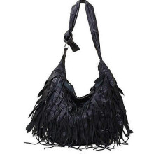 Genuine leather women's handbag, casual underarm bag, striped tassel bag, simple shoulder bag, sheepskin women's bag.