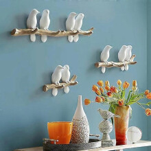 Wall decorations, home accessories, living room hanger, resin white 4 birds hanger, key kitchen coat clothes towel hooks