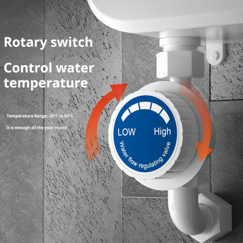 (white) Compact Tankless Water Heater Convenient Bathroom Heating Paired 1