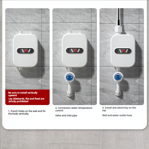 (white) Compact Tankless Water Heater Convenient Bathroom Heating Paired 1