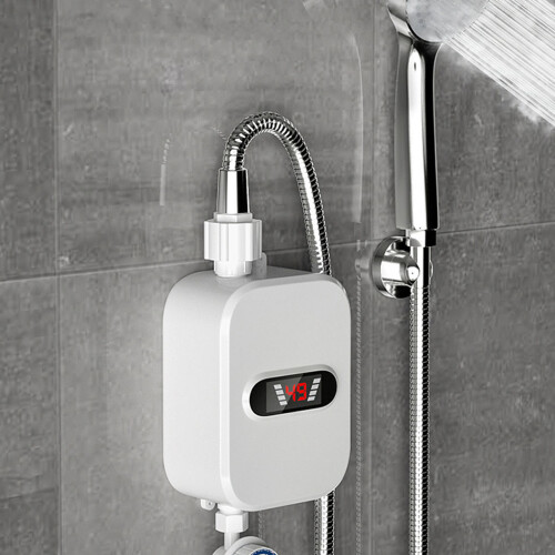 (white) Compact Tankless Water Heater Convenient Bathroom Heating Paired 2