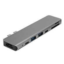 Gray 7-in-1 USB-C to Type-C 3xUSB 3.0 Hub HDMI Rj45 Ethernet Mini SDTF OTG Adapter