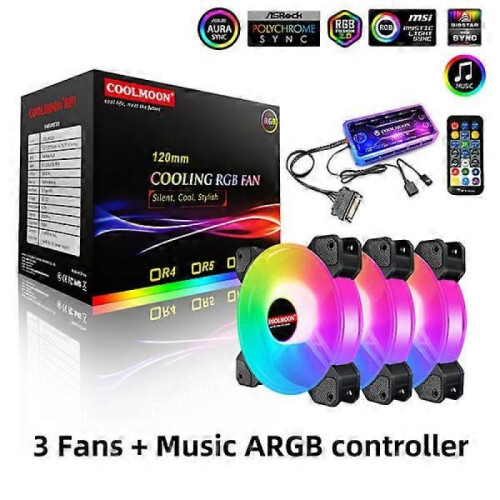 Computer PC Fan Aura Sync Support Adjust RGB Cooling Fan 120mm Silent Control Computer Cooling RGB