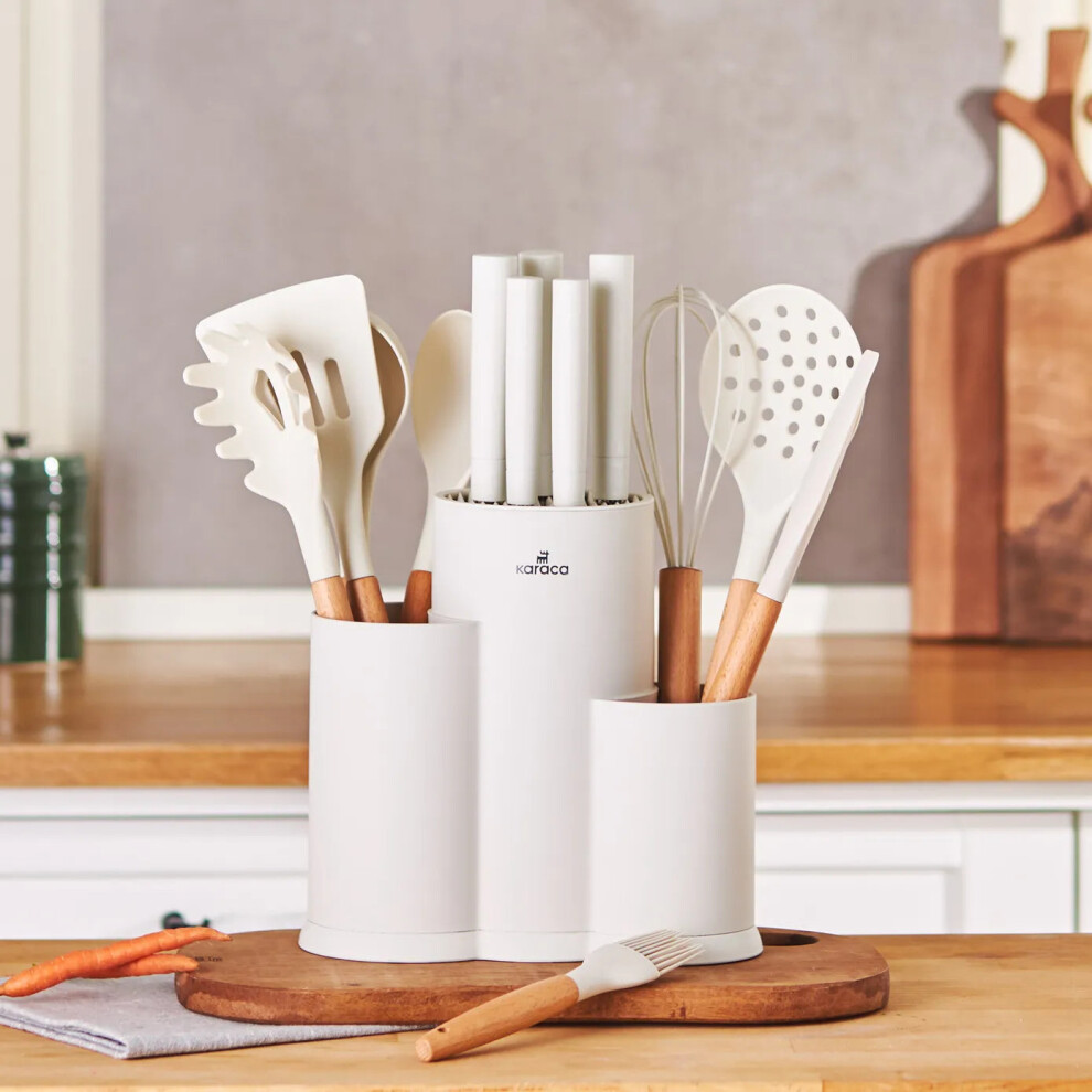 (Cream01) Karaca Burby 14 Piece Knife Block Set, Cream