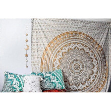 Golden White Wall Hanging - Decorative Mandala Tapestry for Home Decor, Bedroom or Curtain - 200cm x 150cm