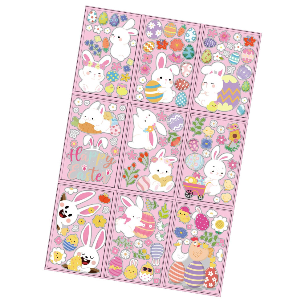 9 Sheets Easter Window Clings Double-Sided Bunny Egg Chick Stickers for Spring Celebration Decoration