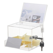 Donation Boxes for Fundraising - Clear Acrylic Lockable Box, Portable Multi-Purpose Suggestion Box for Schools and Businesses