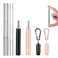 2-pack Reusable Metal Straws, Collapsible Stainless Steel Straws with Cleaning Brush and Storage Case, Portable Telescopic