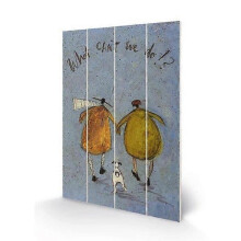 Sam Toft What Can't We Do!? Wooden Small Plaque 59cm x 40cm Blue/Yellow/Green
