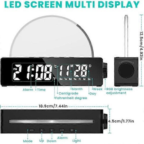 Alarm clock with light, digital clock, analog sunrise wake-up, multip 1