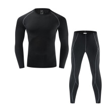 (Black, L) Winter Cycling Base Layer Long Sleeve Thermal Breathable Underwear Men Running Ski Sports Underwear Clothing