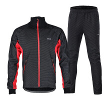 (Blue, L) Winter Triple Composite Fleece Cycling Jersey Suit Set Waterproof Windbreaker Coat+Trousers Biking Supply