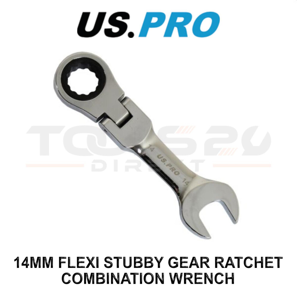 Us Pro Tools 14Mm Flexi Stubby Gear Ratchet Combination Spanner Wrench 3912