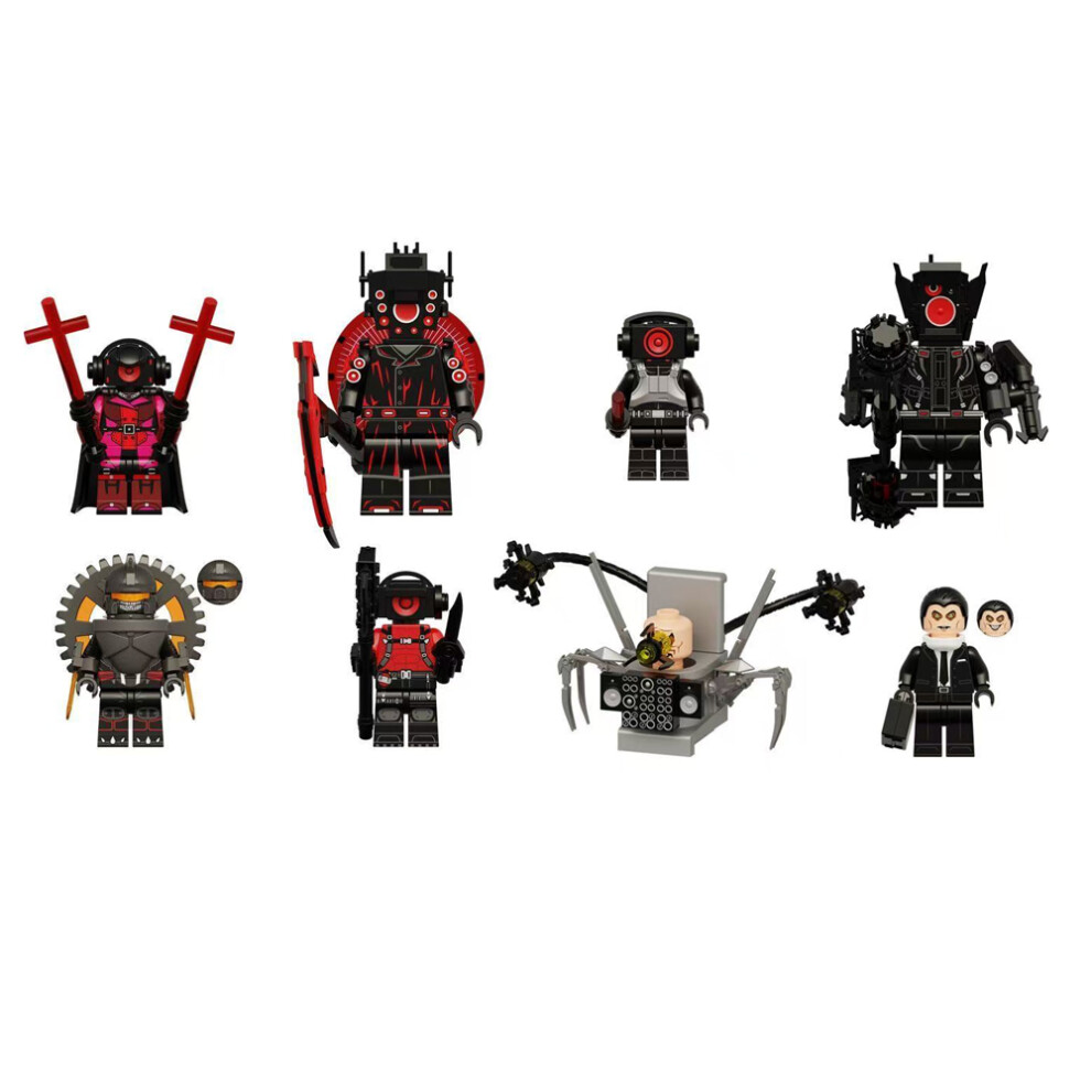 (8pcs-A) 8pcs Bucket Man and Surveillance Man vs. Astronomy Hunter Loudspeaker Mini Figure Set Fits Lego Toys-image-OPC-PJV7R9T-NEW