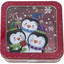 Festive Metal Storage Containers with Lids and Transparent Panels for Treats and Seasonal Gifts