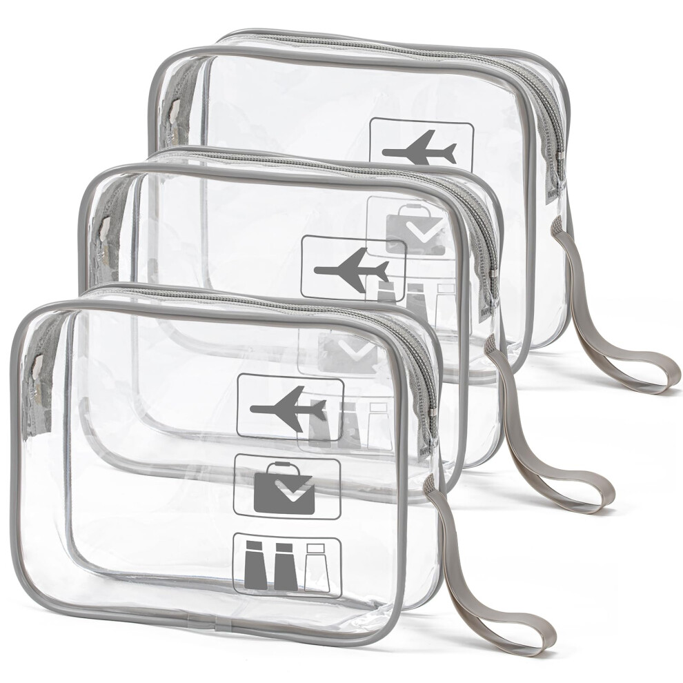 Pack of 3 Transparent Cosmetic Bags, 1 Litre PVC Toiletry Bags for Travel, Airport Compliant, Gray Fashion Accessories-image-OPC-PJV87SG-NEW