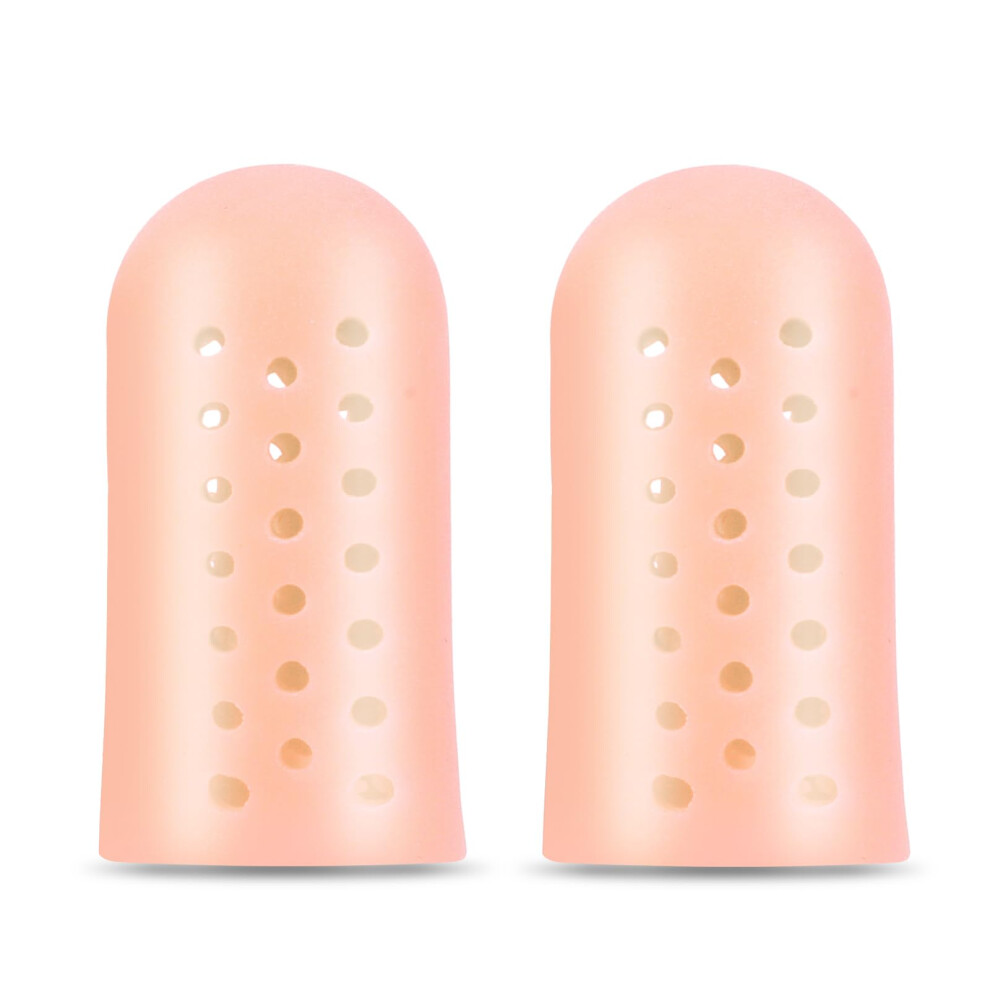 Large Toe Caps for Pain Relief, Breathable Silicone Toe Sleeve Protector for Corns Blisters Ingrown Toenails, 2 Pieces Champagne
