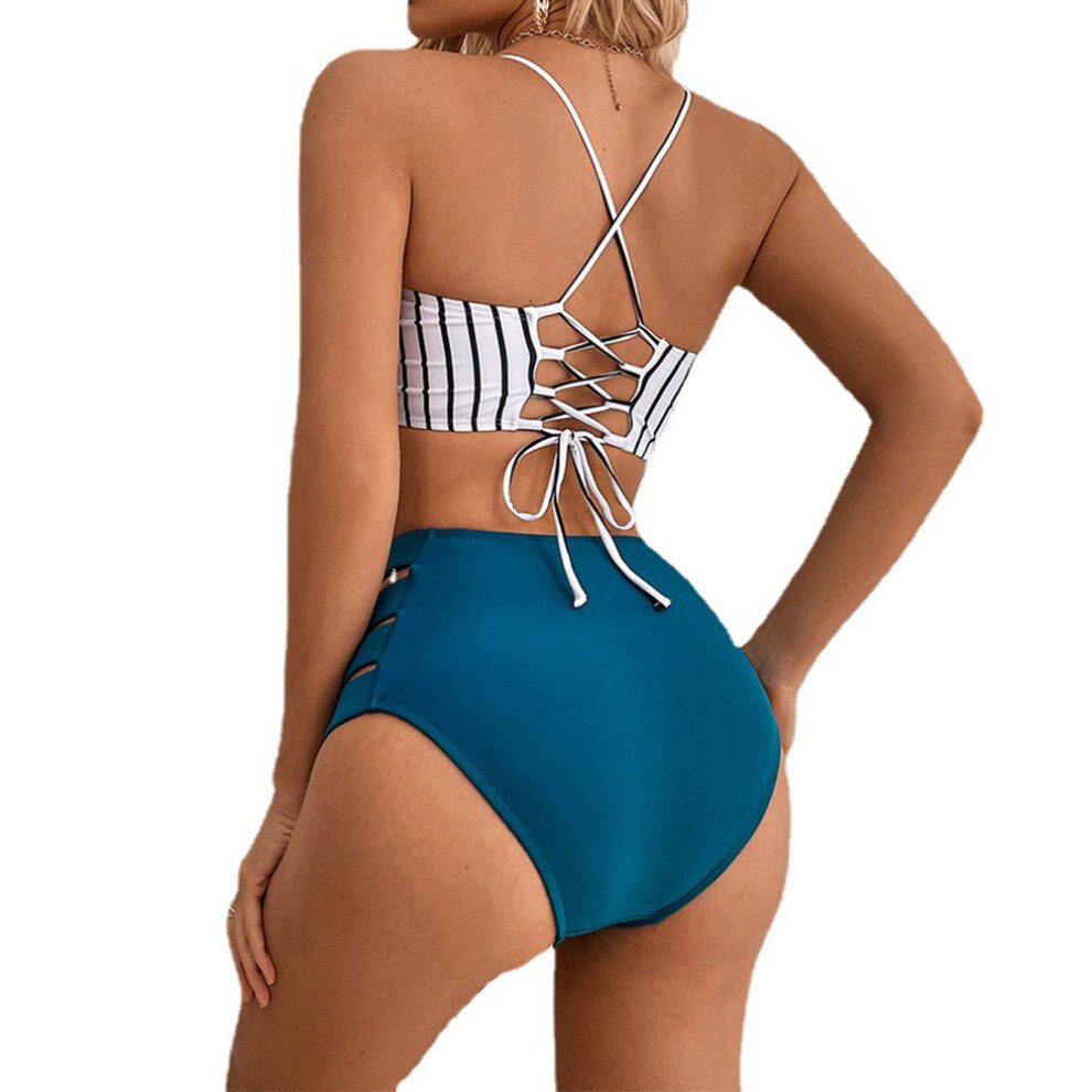 Women's Bikini Set with Braided Straps Back Striped