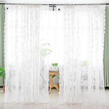 White Lace Curtain Floral Embroidery Voile Curtain