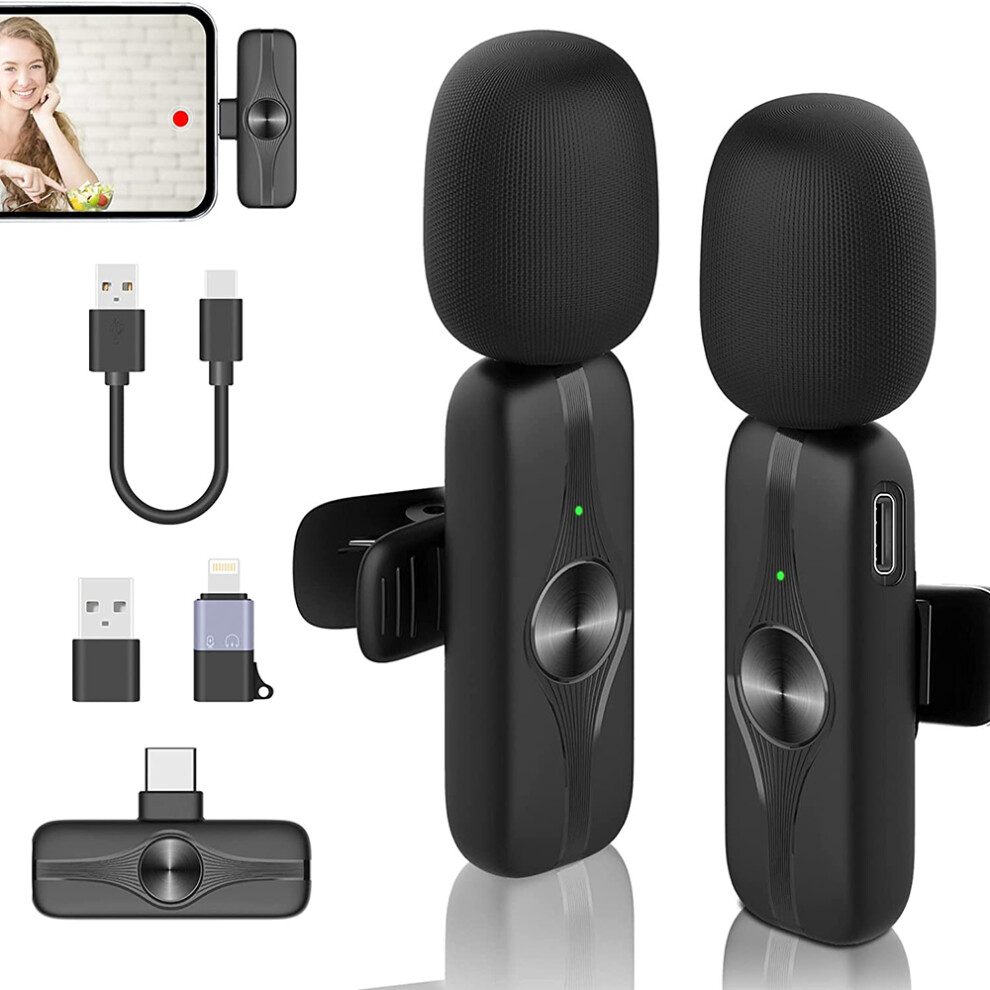Lavalier Microphone Wireless Clip-On Microphone Noise Cancelling Black