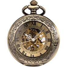 Men's pocket watch, special magnifying glass, mechanical, hand-wound, chain, bronze