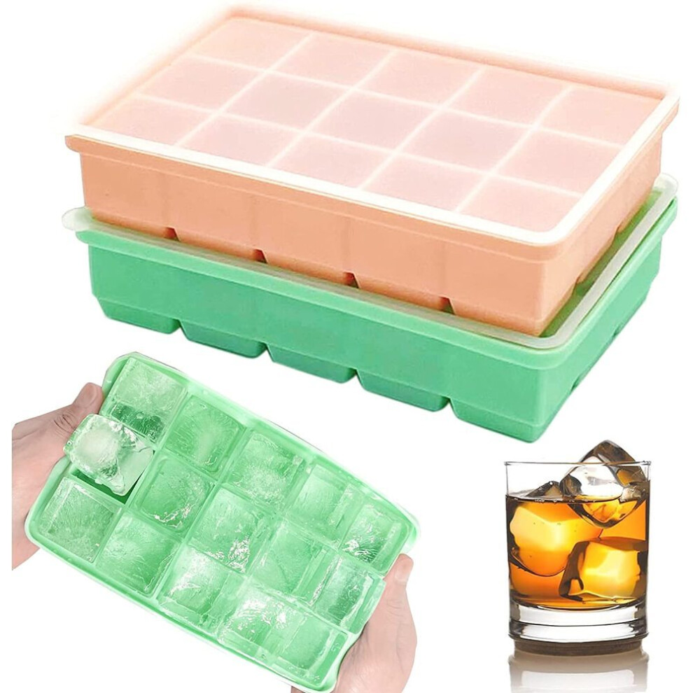 Ice cube tray, 2 pieces silicone ice cube tray with lid