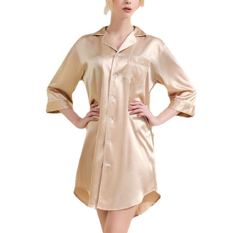 Women's Nightdress Long Sleeve Buttoned Button Placket Pajama Shirt