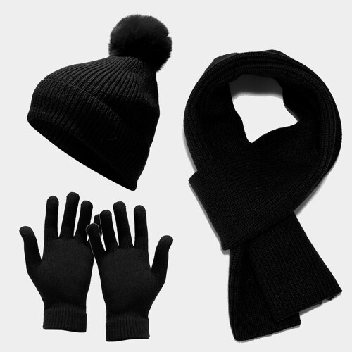 Conjunto de gorro de inverno feminino, cachecol e luvas touchscreen, gorro de malha 2
