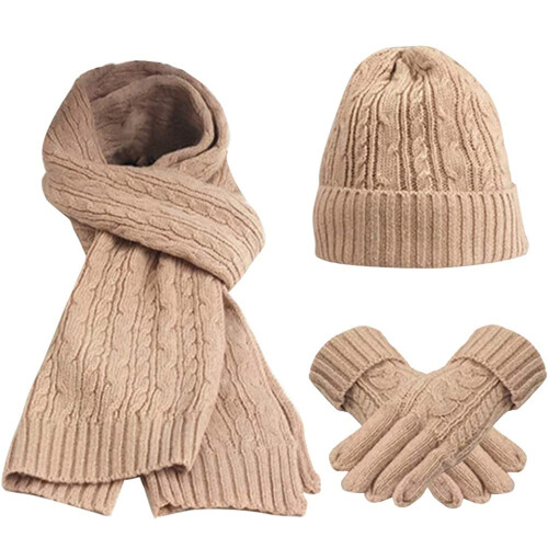 Conjunto de luvas e cachecol feminino, conjunto quente de inverno, gorro de malha 1