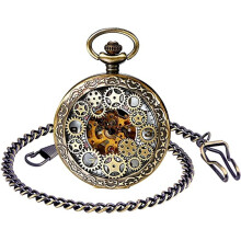 Relógio de bolso masculino, lupa especial, mecânico, corda manual, corrente, bronze
