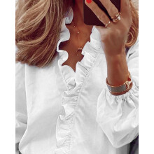 Dames casual elegant zakelijk wit overhemd met lange mouwen